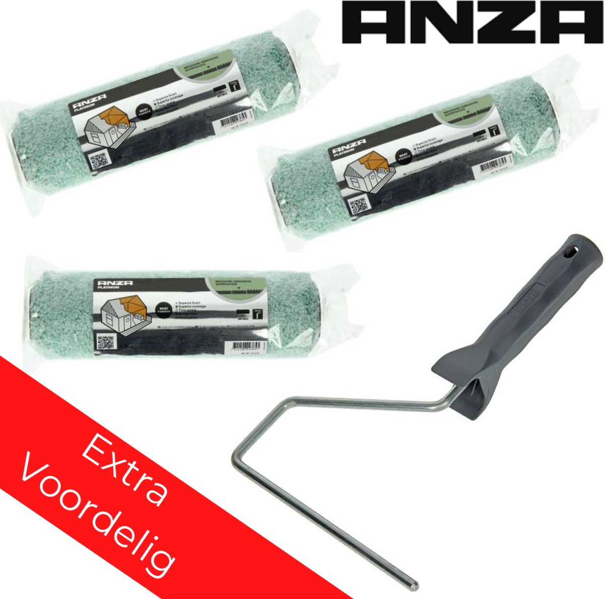 Actie Muurverf Set - 3 Anza Tex Rollers 18 cm + Beugel