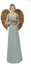 Engel Antique met schaaltje blauw 15x14x36cm