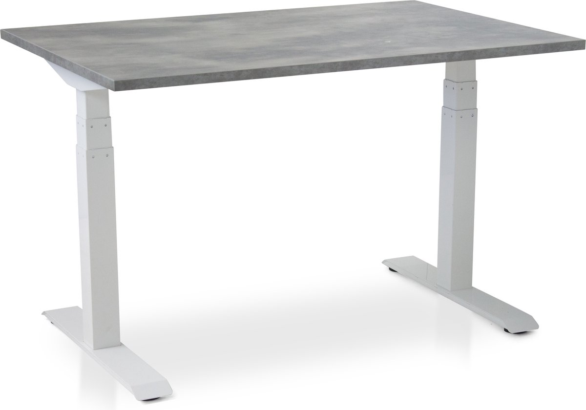 Zit-sta bureau elektrisch verstelbaar - MRC PRO-L 2.0 NEN-EN 527| 140 x 80 cm | frame wit - blad betonlook | memory functie met 4 standen | 150kg draagvermogen