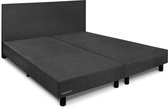 Beddenleeuw Boxspring Bed Zonder Matras - 200x200 - Incl. Hoofdbord - Antraciet Stof