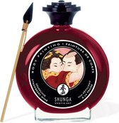 Shunga Erotic Art - Bodypaint - Sparkling Strawberry Wine - 100 ml - Body Painting met Aardbeiensmaak - Rood Inclusief Verfborstel