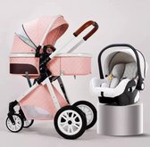 Luxe multi-functionele 3 in 1 kinderwagen - Kwalitatieve buggy - Opklapbare wandelwagen - Roze