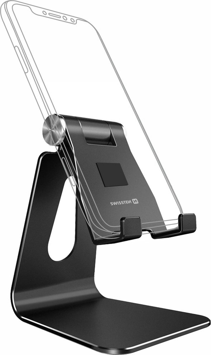 Swissten Verstelbare Telefoonhouder Bureau - Smartphone/Tablet Standaard - Aluminium - Zwart