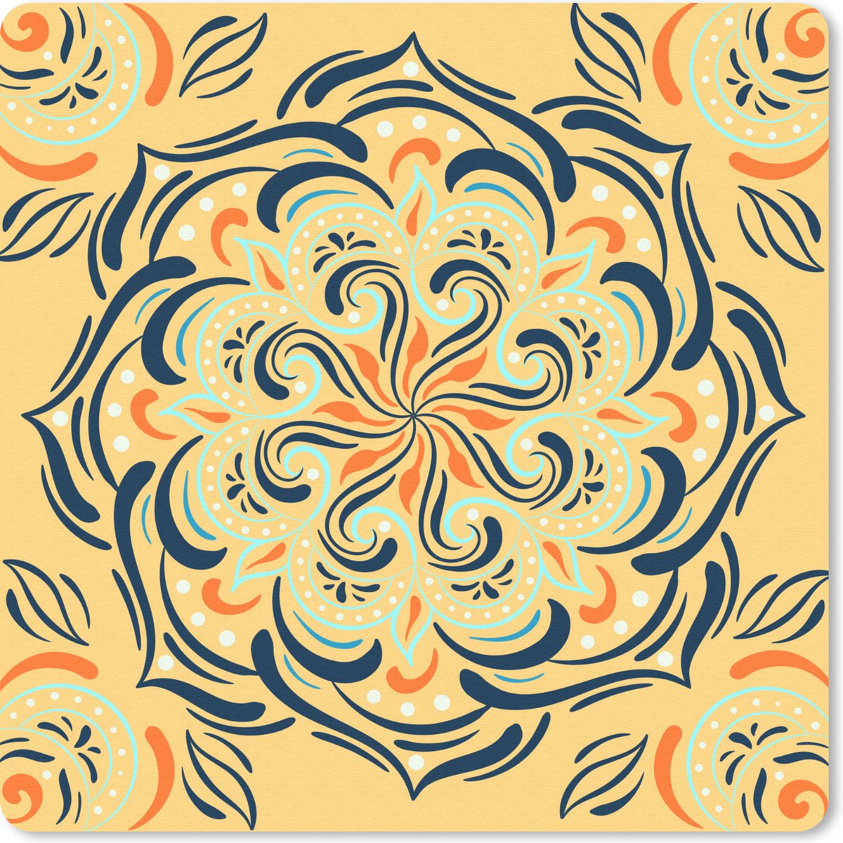 Muismat 30x30 cm - Mousepad Bloem - Bladeren - Geel - Patronen - Muismatten