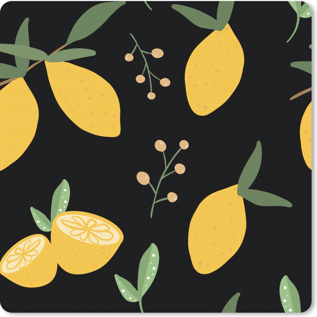 Muismat 30x30 cm - Mousepad Citroen - Fruit - Zwart - Patronen - Muismatten
