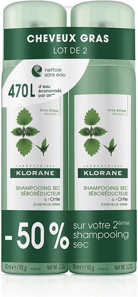 Klorane Nettle Dry Shampoo 2x150ml