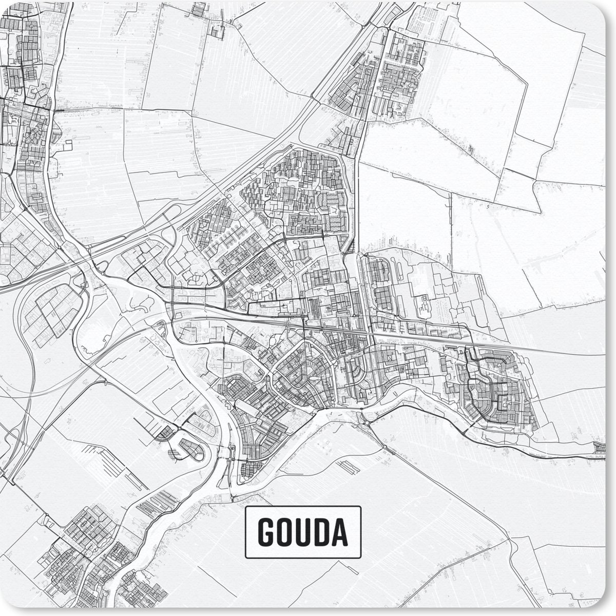 Muismat 30x30 cm - Mousepad Stadskaart Gouda - Muismatten