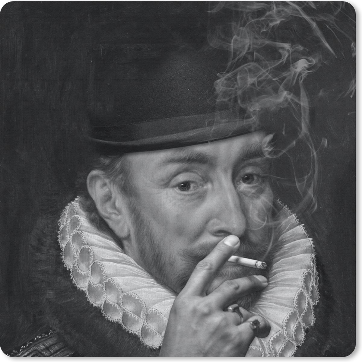 Muismat 30x30 cm - Mousepad Portret van Willem I - Adriaen Thomasz - Zwart - Wit - Muismatten