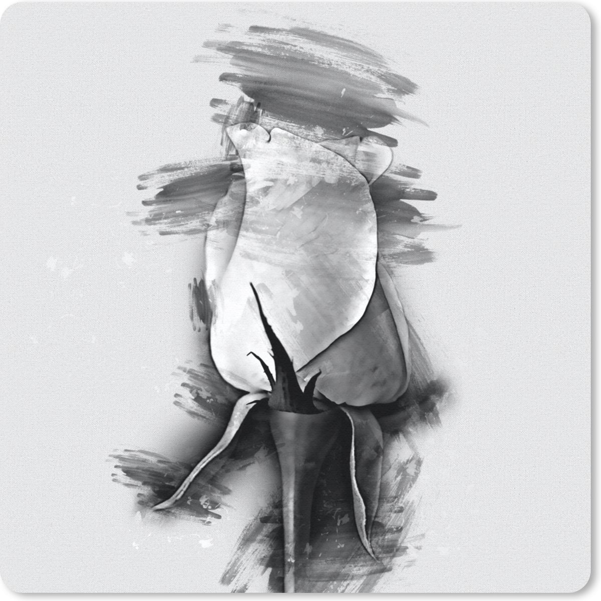 Muismat 30x30 cm - Mousepad Rozen - Bloemen - Potlood - Zwart - Wit - Muismatten