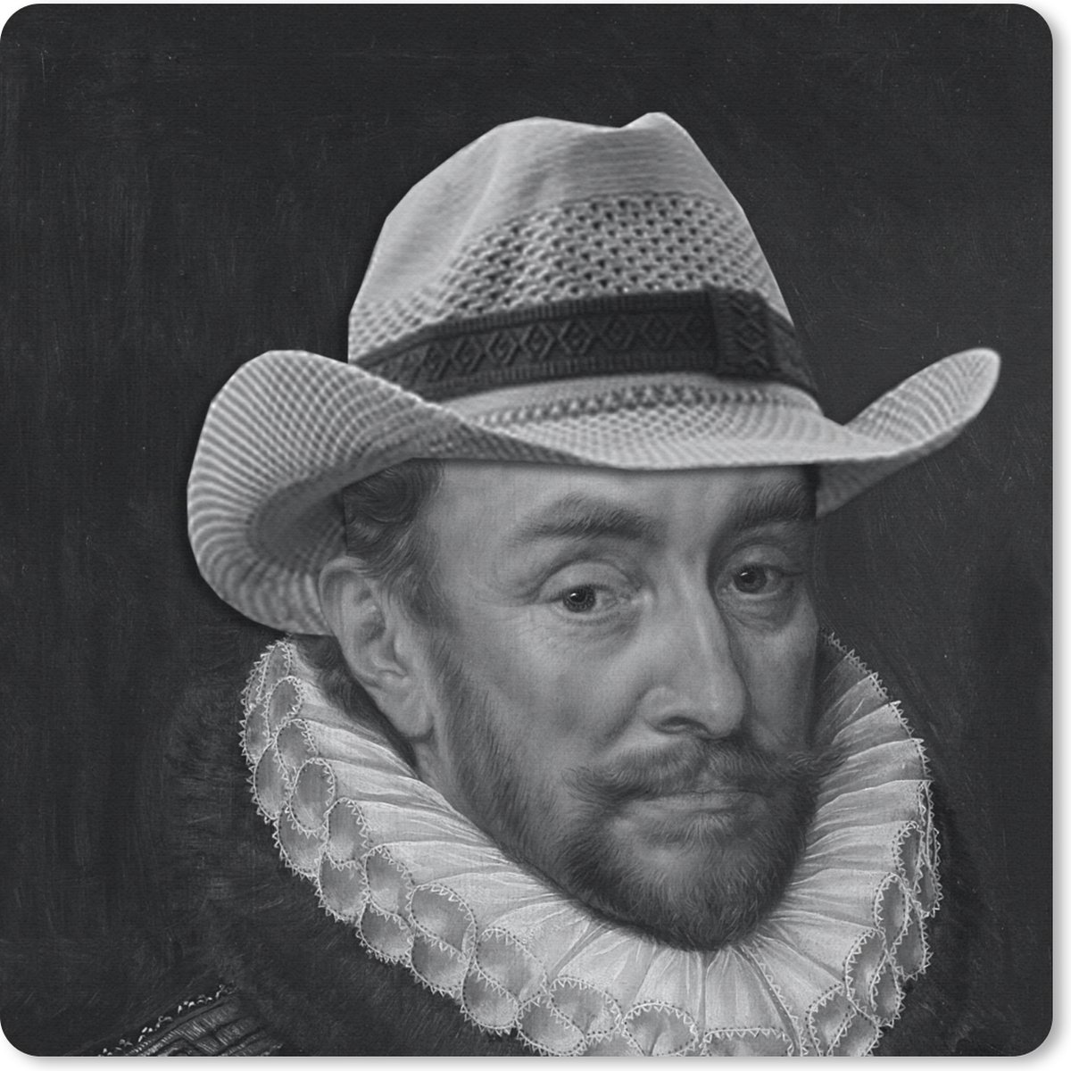 Muismat 30x30 cm - Mousepad Portret van Willem I - Adriaen Thomasz - Zwart - Wit - Muismatten