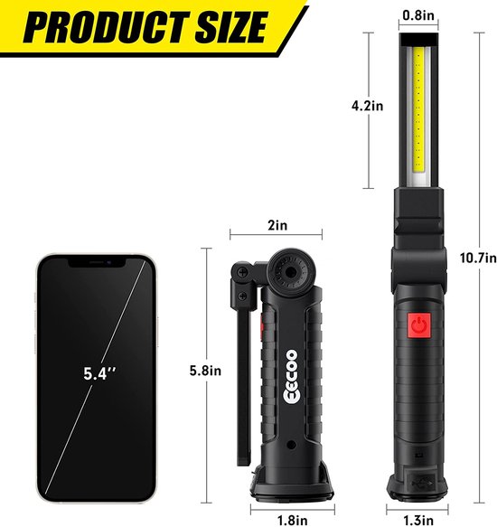 LED werklamp zaklamp werkplaatslamp oplaadbare COB inspectielampen