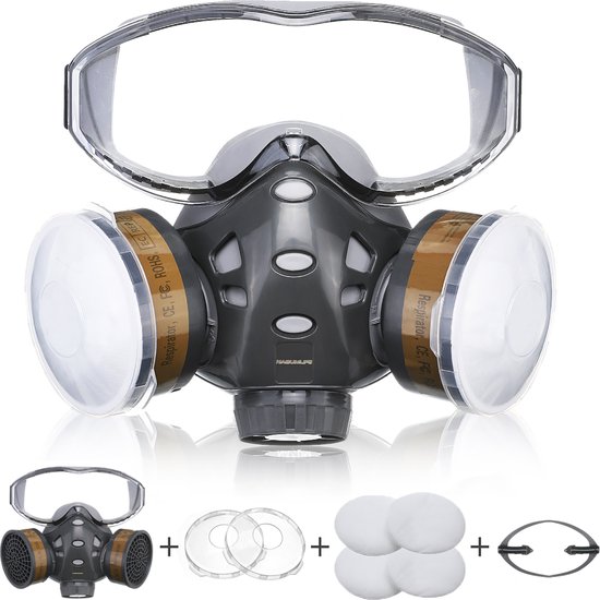 Masque respiratoire NASUM 8200 - réutilisable - avec filtre et lunettes -  protection | bol