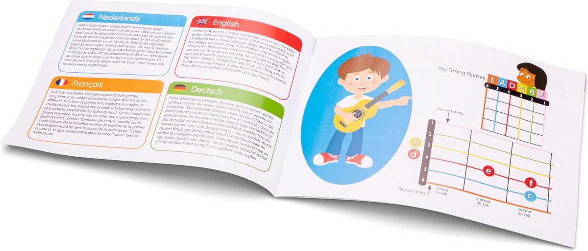New Classic Toys® Houten Speelgoedgitaar met Draagriem - Rood - Speelgoedinstrument - Mijn eerste Gitaar Inclusief Muziekboekje - Speelgitaar voor Kinderen - Vanaf 3 jaar — afbeelding 4