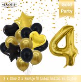 Cijfer Ballon 4 Jaar Black & Gold Boeket * Hoera 4 Jaar Verjaardag Decoratie Set van 15 Ballonnen * 80 cm Verjaardag Nummer Ballon * Snoes * Verjaardag Versiering * Kinderfeestje*
