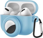 2 in 1 AirPods Pro en Airtag Case  - Beschermhoes - AirPods Pro Cover - AirPods pro AirTag Hoesje - Geschikt voor Apple Airpods Pro - licht blauw