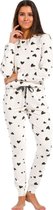 Rebelle pyjama dames - ecru-zwart met hartjes all-over print - 21212-410-2/136 - maat 38