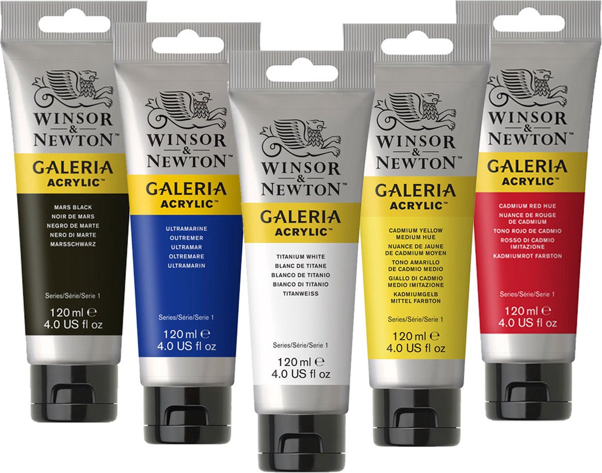 Winsor & Newton Galeria Acrylverf 120ml - Set van 5 basiskleuren - Hoge kwaliteit