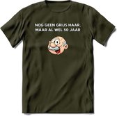 Nog geen grijs haar maar wel 50 jaar T-Shirt | Grappig Abraham 50 Jaar Verjaardag Kleding Cadeau | Dames – Heren - Leger Groen - L