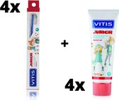 Vitis Junior Voordeelpakket - 4x tandpasta + 4x tandenborstel