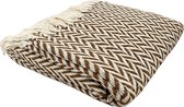 Imbarro Luxe Gebreid Plaid - Visgraat motief plaid - zigzag plaid - deken met franjes - 130 x 170cm