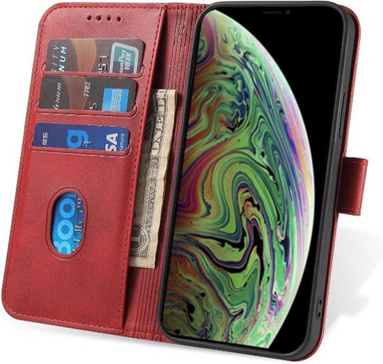 Geschikt voor iPhone Xs Max Telefoonhoesje Kunstleer met Magnetisch lipje en Pasjeshouder Book Case met Klepje - Rood - Smartphonica geschikt voor iPhone Xs Max