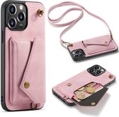 Apple iPhone 13 Pro Max Casemania Hoesje Pale Pink - Luxe Back Cover met Koord - Wallet Case - Pasjeshouder