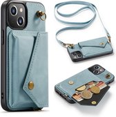 Apple iPhone 13 Pro Casemania Hoesje Aqua Blue - Luxe Back Cover met Koord - Wallet Case - Pasjeshouder