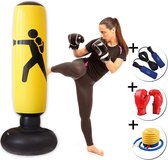 BuffelSports - Opblaasbare Boks set - Inclusief bokshandschoenen & Pomp & Springtouw - COMBI DEAL - Staand - Staande boksbal met voet - Stevige vulbare voet - Complete set - Bokspa