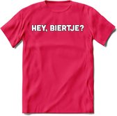 Hey, Biertje? T-Shirt | Bier Kleding | Feest | Drank | Grappig Verjaardag Cadeau | - Roze - M