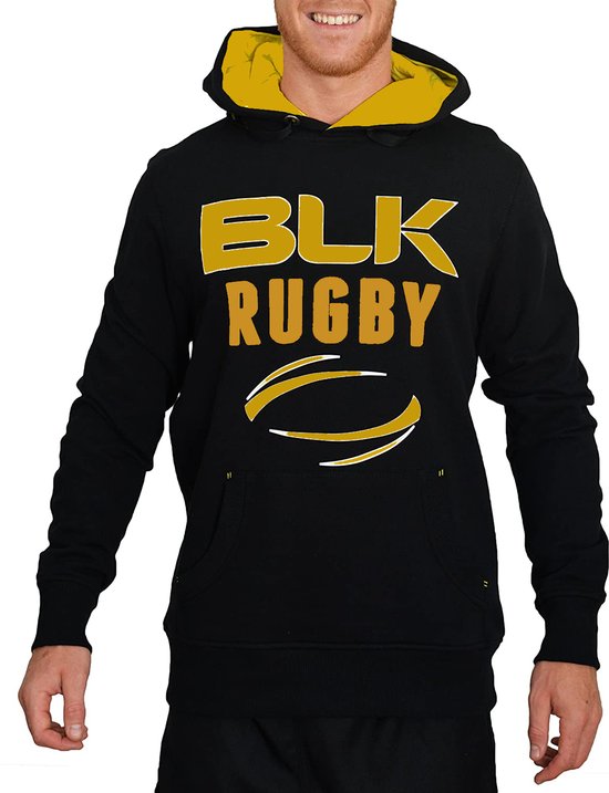 BLK Rugby hoodie maat 140, zwart, geel.