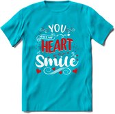 You Make My Heart Smile - Valentijn T-Shirt | Grappig Valentijnsdag Cadeautje voor Hem en Haar | Dames - Heren - Unisex | Kleding Cadeau | - Blauw - 3XL