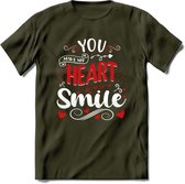 You Make My Heart Smile - Valentijn T-Shirt | Grappig Valentijnsdag Cadeautje voor Hem en Haar | Dames - Heren - Unisex | Kleding Cadeau | - Leger Groen - M
