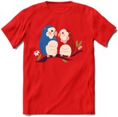 Lovebirds - Valentijn T-Shirt | Grappig Valentijnsdag Cadeautje voor Hem en Haar | Dames - Heren - Unisex | Kleding Cadeau | - Rood - M