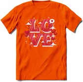 Love - Valentijn T-Shirt | Grappig Valentijnsdag Cadeautje voor Hem en Haar | Dames - Heren - Unisex | Kleding Cadeau | - Oranje - S