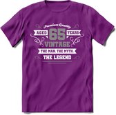 65 Jaar Legend T-Shirt | Zilver - Wit | Grappig Verjaardag en Feest Cadeau | Dames - Heren - Unisex | Kleding Kado | - Paars - L