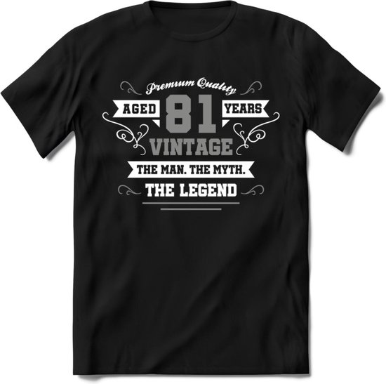 81 Jaar Legend T-Shirt | Zilver - Wit | Grappig Verjaardag en Feest Cadeau | Dames - Heren - Unisex | Kleding Kado | - Zwart - S