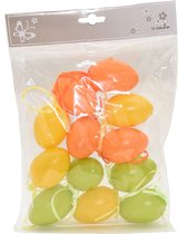 12x Gekleurde plastic/kunststof Paaseieren met motief 6 cm - Paaseitjes voor Paastakken  - Paasversiering/decoratie Pasen
