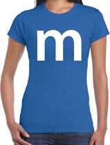 Letter M verkleed/ carnaval t-shirt blauw voor dames - M en M carnavalskleding / feest shirt kleding / kostuum XXL