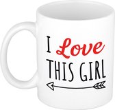 I love this girl cadeau koffiemok / theebeker wit met Cupido pijl - Valentijnsdag - valentijn cadeautje voor haar