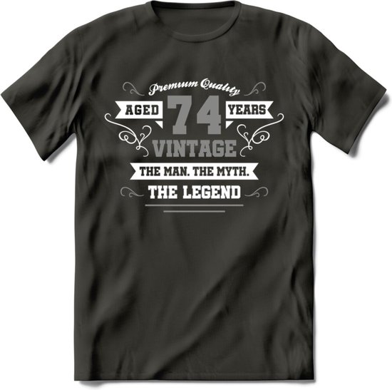 74 Jaar Legend T-Shirt | Zilver - Wit | Grappig Verjaardag en Feest Cadeau | Dames - Heren - Unisex | Kleding Kado | - Donker Grijs - XL
