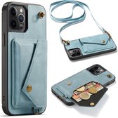 Casemania Hoesje Geschikt voor Apple iPhone 12 Pro Max Aqua Blue - Luxe Back Cover met Koord - Wallet Case - Pasjeshouder