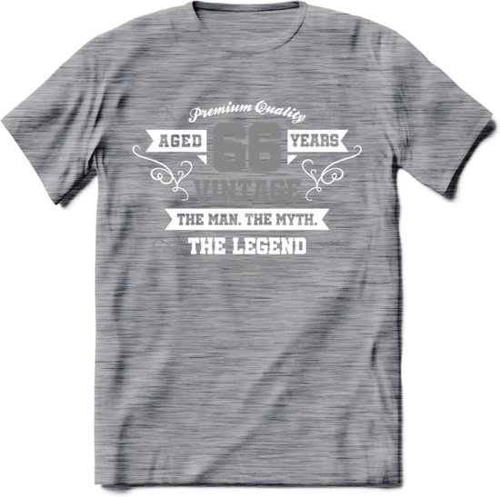 66 Jaar Legend T-Shirt | Zilver - Wit | Grappig Verjaardag en Feest Cadeau | Dames - Heren - Unisex | Kleding Kado | - Donker Grijs - Gemaleerd - S