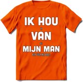 Ik Hou Van Mijn Man T-Shirt | Bier Kleding | Feest | Drank | Grappig Verjaardag Cadeau | - Oranje - S