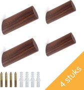 Homium houten wandhaken - 8 cm - 4 stuks - Walnoothout | Kapstokhaak - Kapstok haakjes - Ophanghaak - Jashaak - Wandhaak - Wandkapstok - Handdoekhaak - Haken