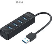 Eijk - USB 3.0 Hub 4 Poort - met Voeding - Geschikt voor Laptop, Playstation en PC - USB C - Splitter - Dock - Adapter - 15 cm - Zwart