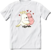 Lovebirds - Valentijn T-Shirt | Grappig Valentijnsdag Cadeautje voor Hem en Haar | Dames - Heren - Unisex | Kleding Cadeau | - Wit - L