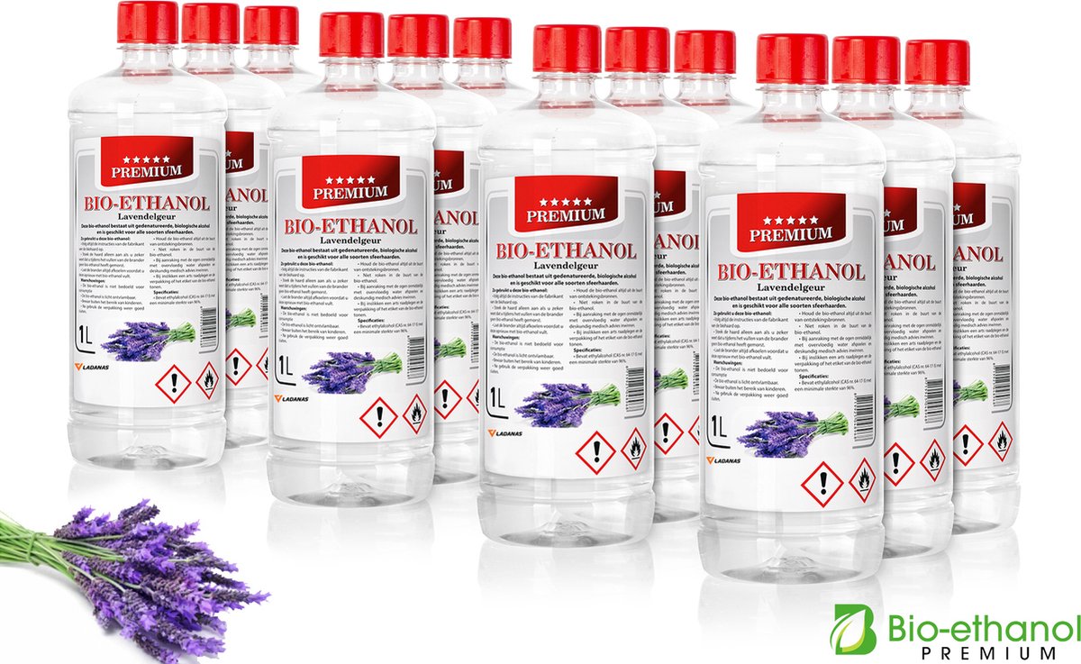 Bio-Ethanol 12 x 1 Liter - PREMIUM - Lavendelgeur - Bioethanol 96,6% - Biobrandstof
