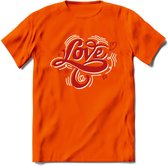 Love - Valentijn T-Shirt | Grappig Valentijnsdag Cadeautje voor Hem en Haar | Dames - Heren - Unisex | Kleding Cadeau | - Oranje - S