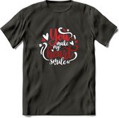 You Make My Heart Smile - Valentijn T-Shirt | Grappig Valentijnsdag Cadeautje voor Hem en Haar | Dames - Heren - Unisex | Kleding Cadeau | - Donker Grijs - S