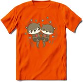 Love Otters - Valentijn T-Shirt | Grappig Valentijnsdag Cadeautje voor Hem en Haar | Dames - Heren - Unisex | Kleding Cadeau | - Oranje - S